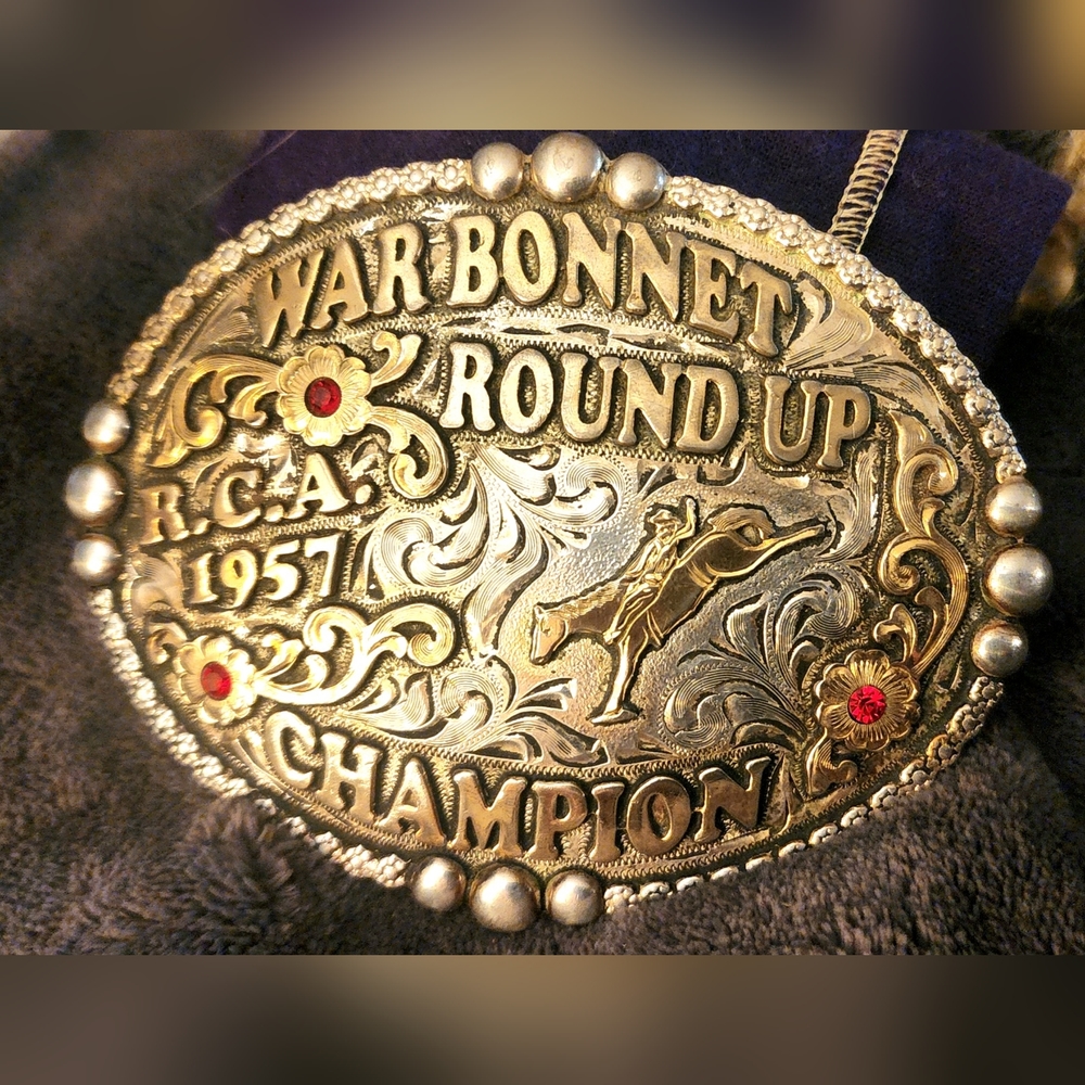 1957 Gold and Silver Rodeo Trophy Belt Buckke